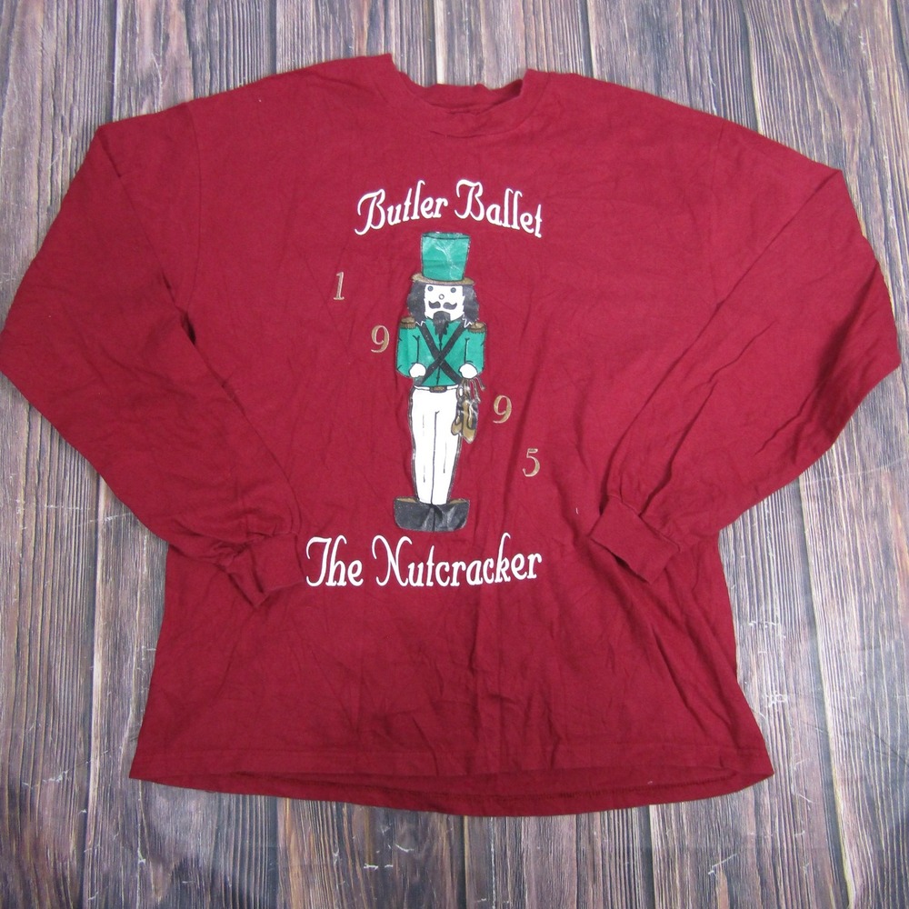 Hanes Shirt Mens XL Red Long Sleeve Butler Ballet The Nutcracker 1995 Vintage